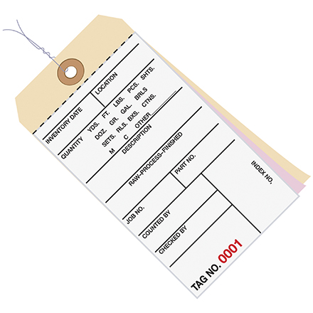 6 <span class='fraction'>1/4</span> x 3 <span class='fraction'>1/8</span>" - (2000-2499) Inventory Tags 3 Part Carbonless #8 - Pre-Wired